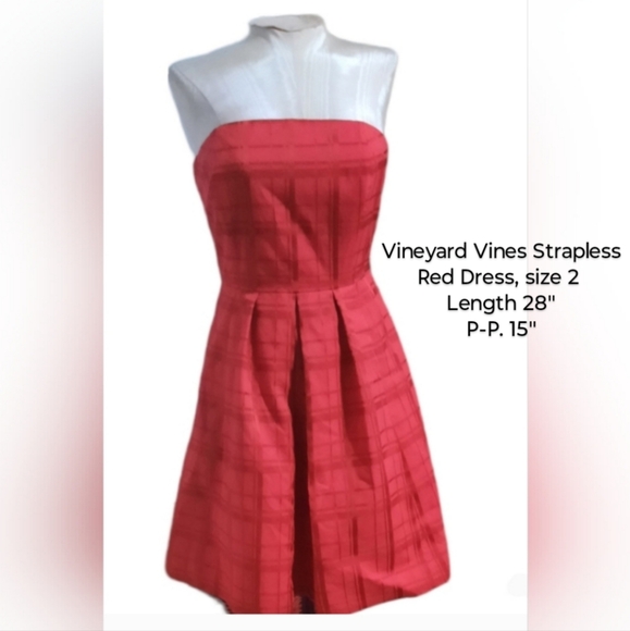 Red Strapless Vineyard Vines Party Dress - Picture 3 of 3